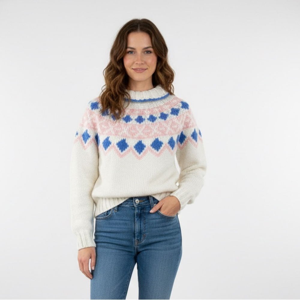 Vintage Hand-Knit Nordic Fair Isle Turtleneck Sweater Medium Cottagecore Boho - Picture 12 of 12
